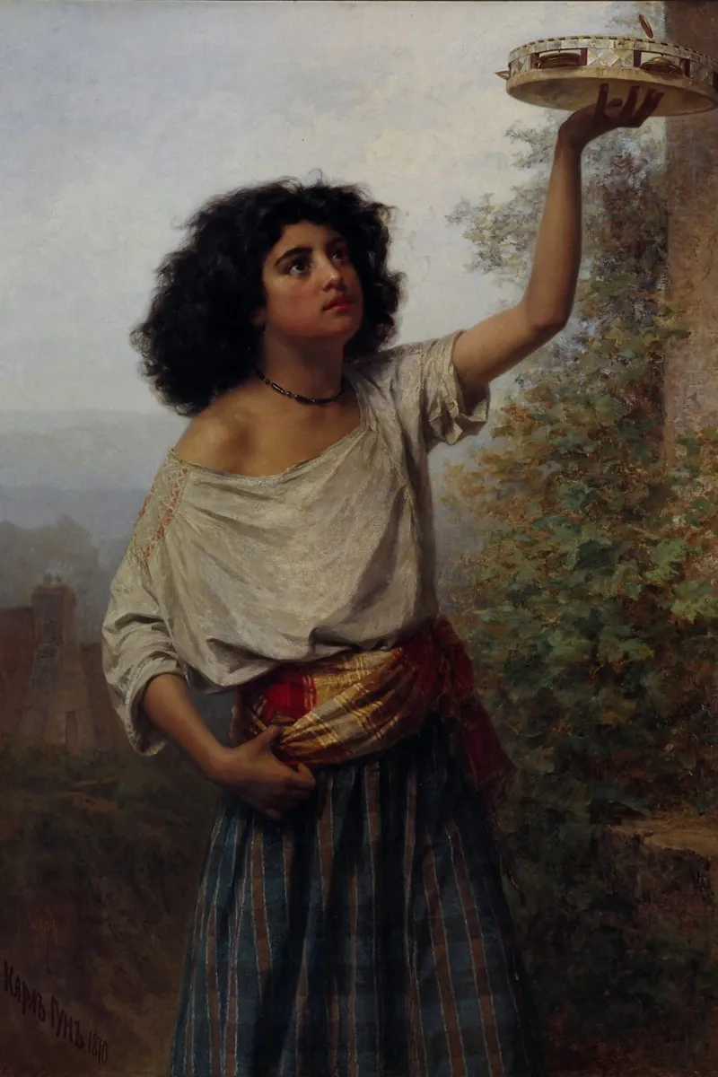 Joven gitana con pandereta - Kārlis Teodors Hūns lámina retroiluminada de William Store
