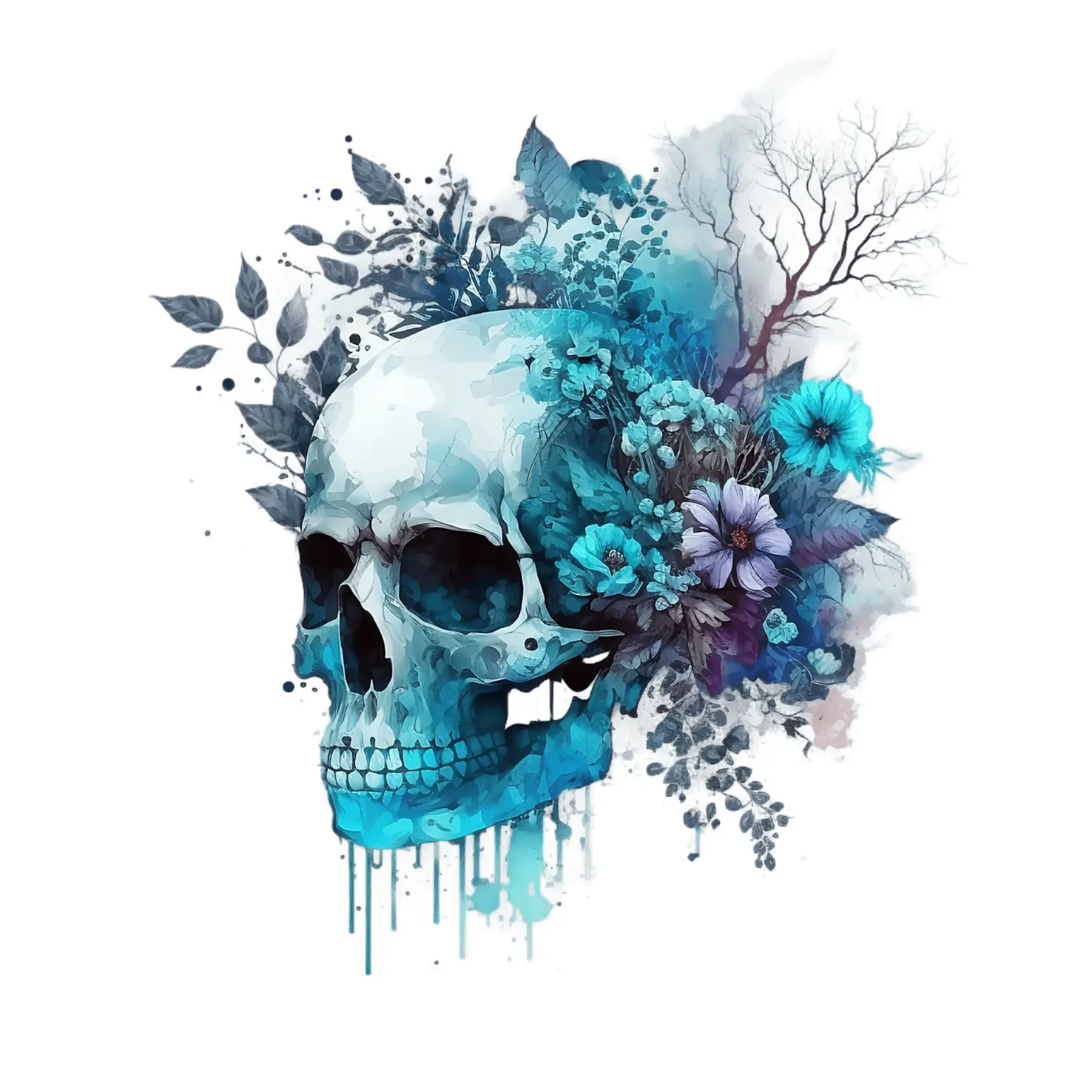 Cranio colorato con fiori alluminio dibond da Yaso Design & Art
