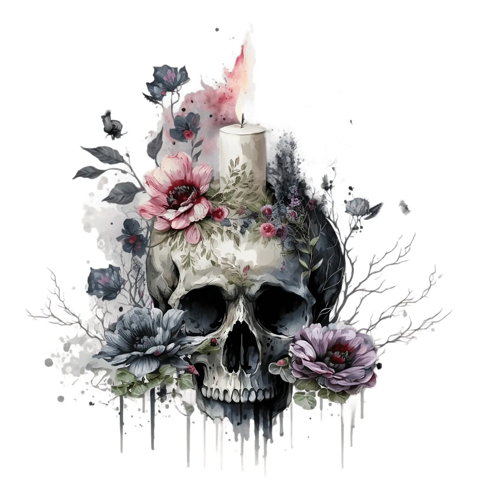Cranio colorato con fiori alluminio dibond da Yaso Design & Art