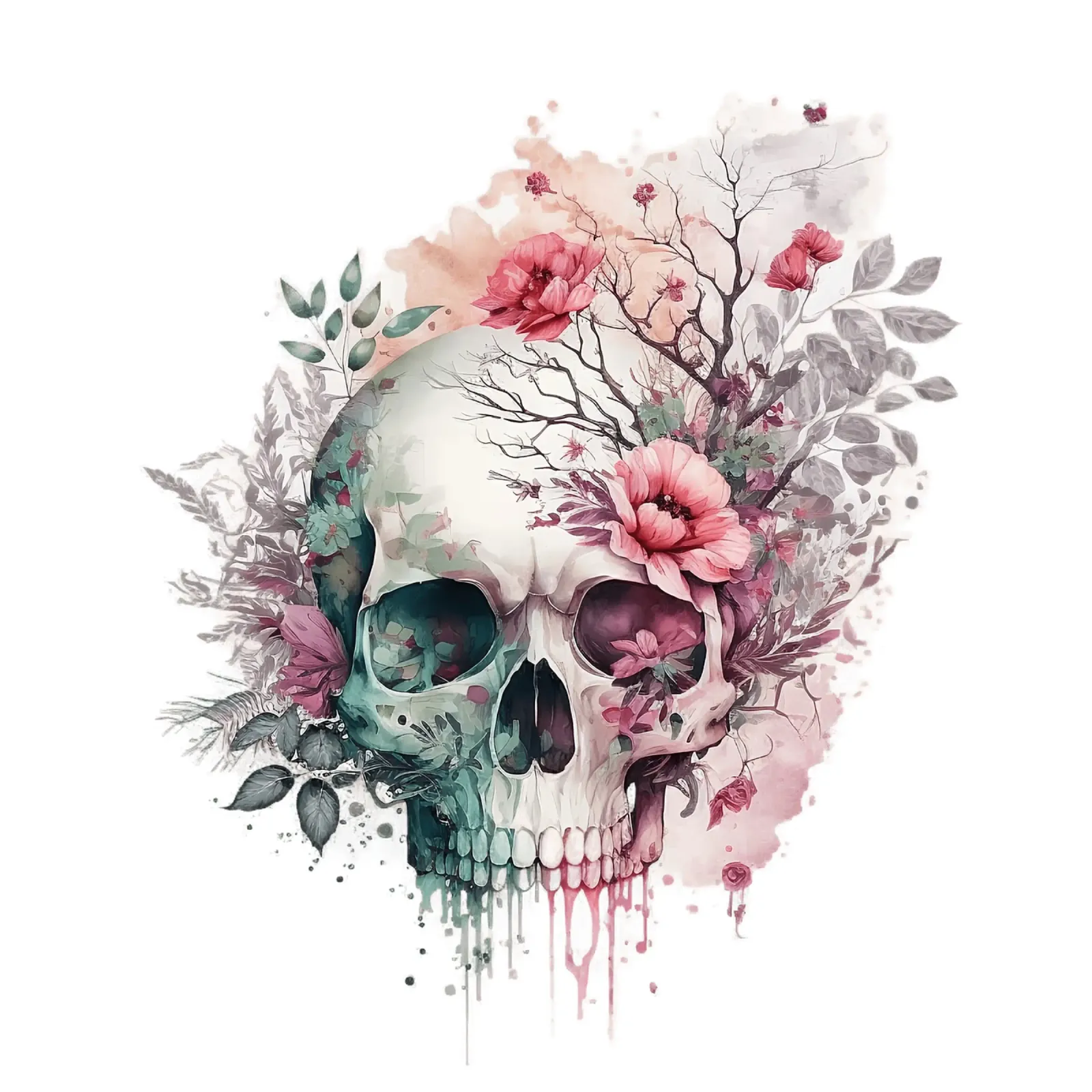 Cranio colorato con fiori alluminio dibond da Yaso Design & Art