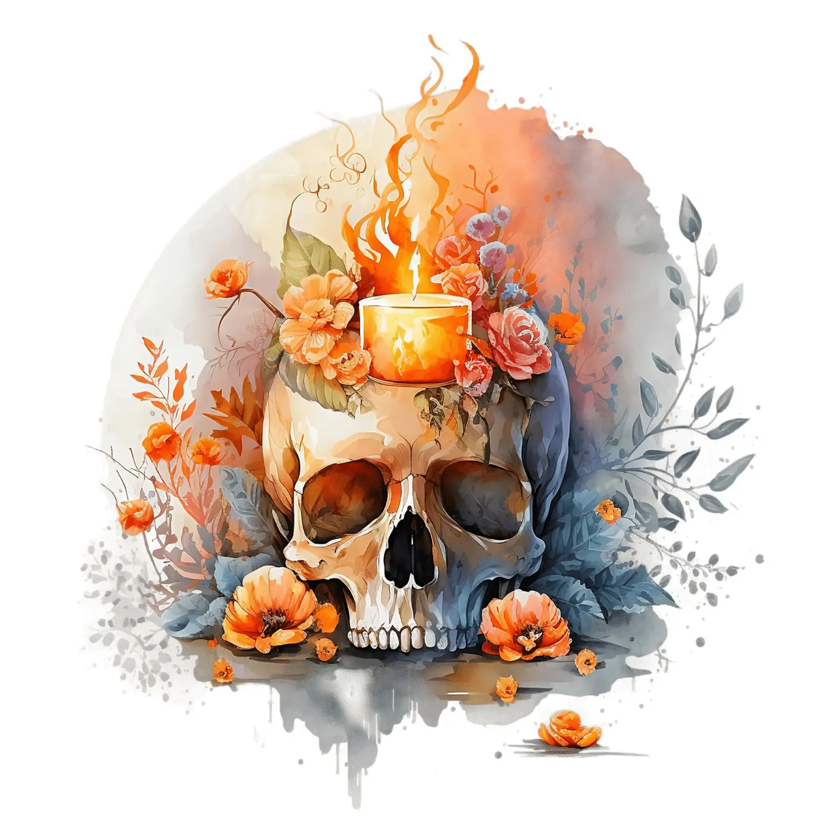 Cranio colorato con fiori alluminio dibond da Yaso Design & Art