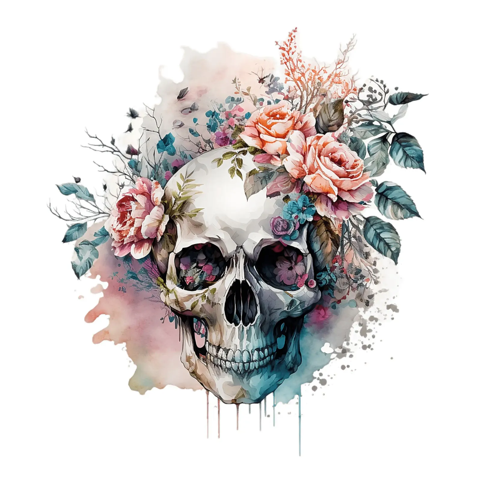 Cranio colorato con fiori alluminio dibond da Yaso Design & Art