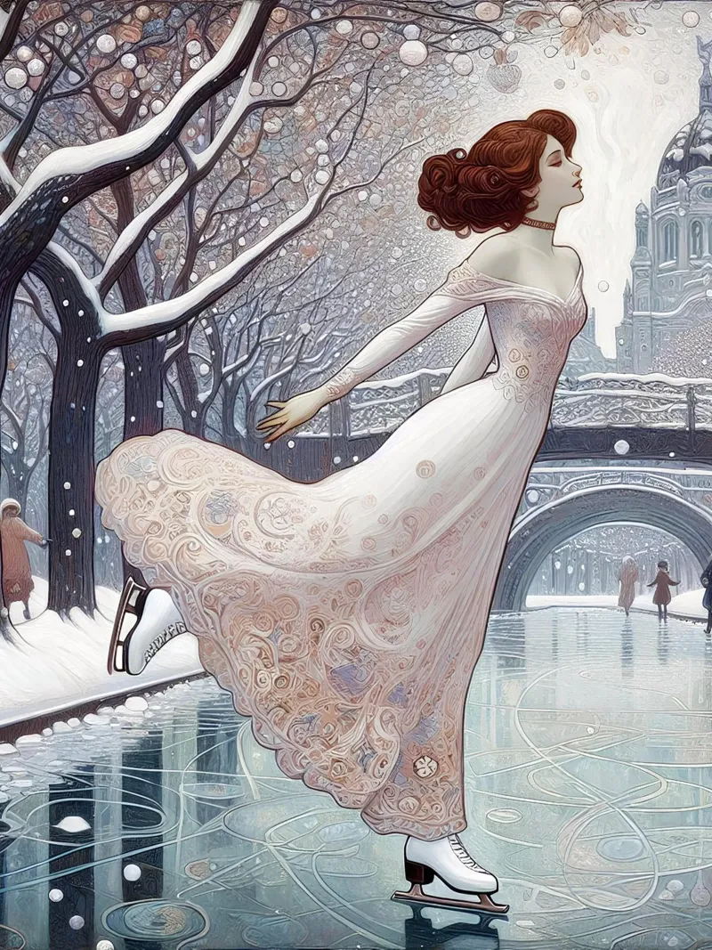 Dancing on Ice poster con telaio in legno da Art-Nouveau-Dsg