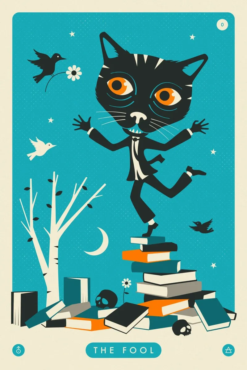 GATTO DEI TAROCCHI: IL FOLLE poster con telaio in plastica da Jazzberry Blue