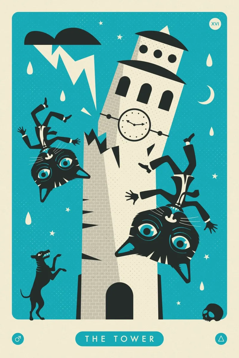 TAROCCHI GATTO: LA TORRE poster con telaio in legno da Jazzberry Blue