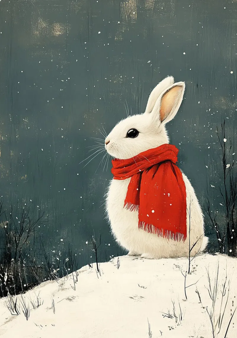 Coniglio nella neve carta hahnemühle da Nikis Art Studio