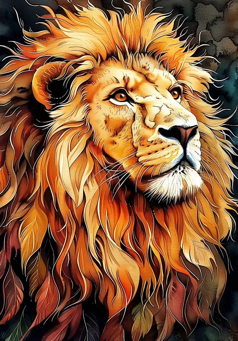 Lion king of wild cat animal art hahnemühle by Justyna Jaszke JBJart