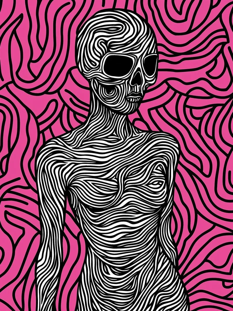 Misteriosa mujer rosa | Op-Art psicodélico lienzo con Marco flotante de Autofocus