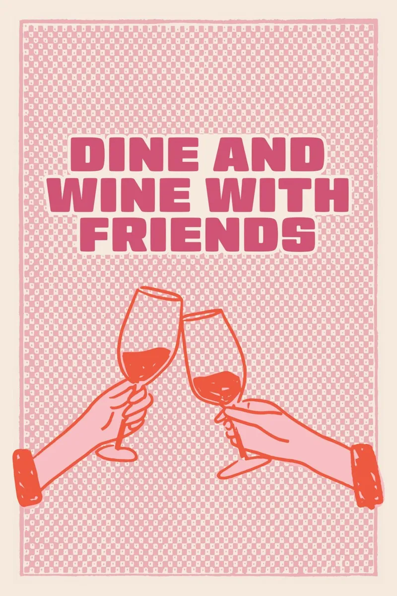 Dine and Wine with Friends poster con telaio in legno da Malou-Studio