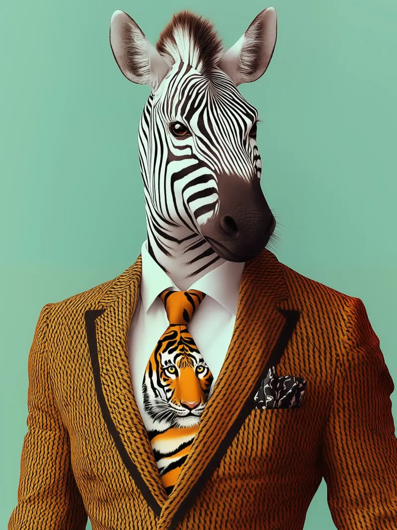 La zebra della moda indossa una cravatta tigrata carta hahnemühle da Autofocus