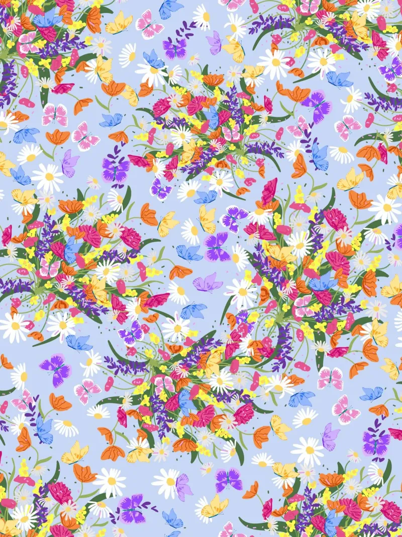 Motivo Fiori e Farfalle poster con telaio in legno da Illustration Raissa Oltmanns