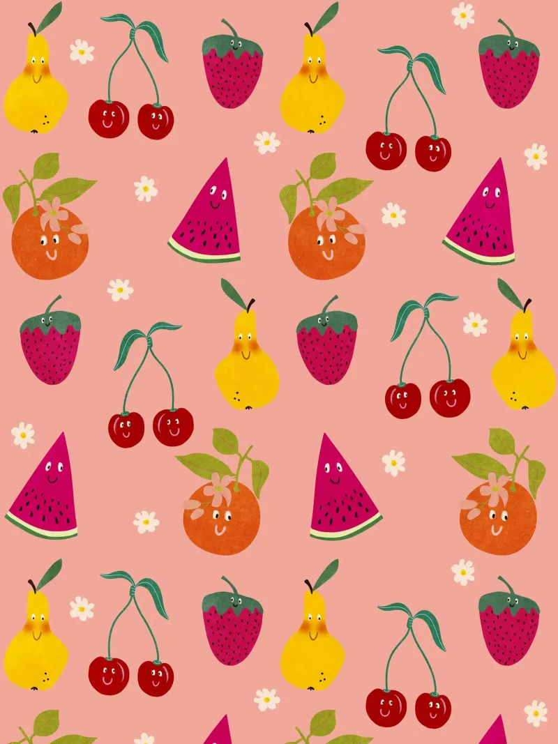 Pattern Fruit Gang poster con telaio in legno da Illustration Raissa Oltmanns