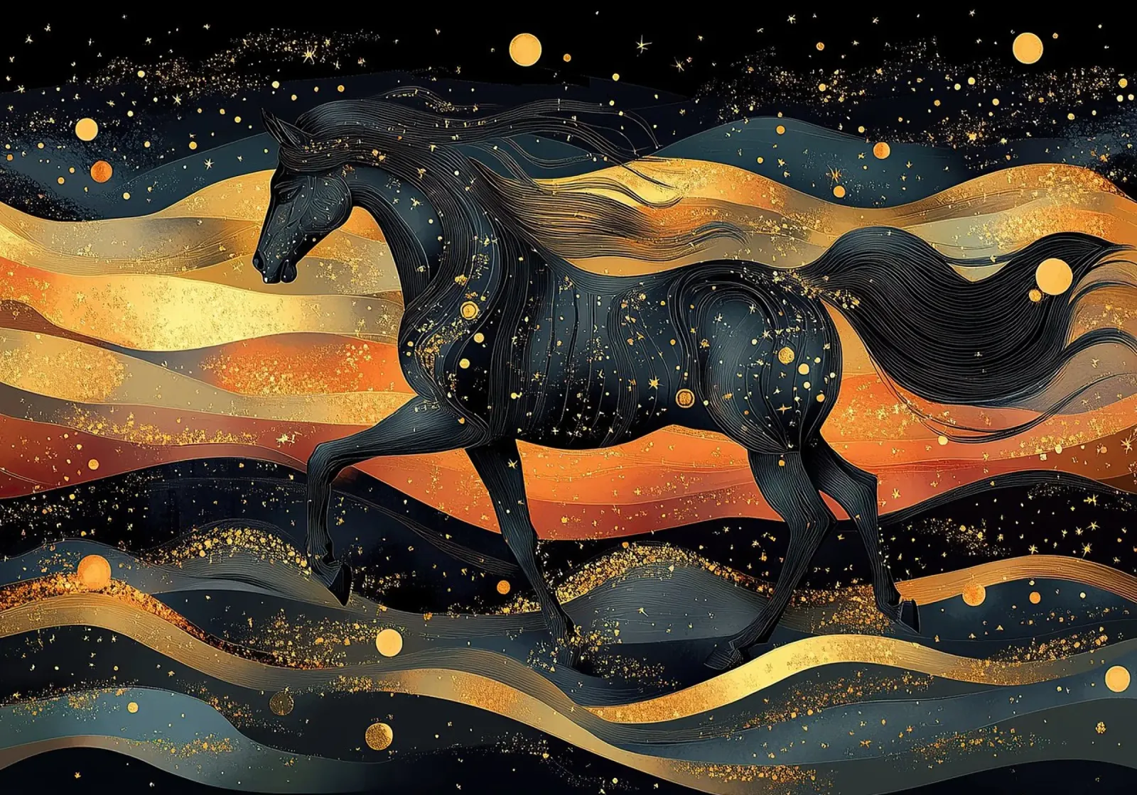 Dance of the mane: In the rhythm of the wind canvas with Floater frame by Nikis Art Studio