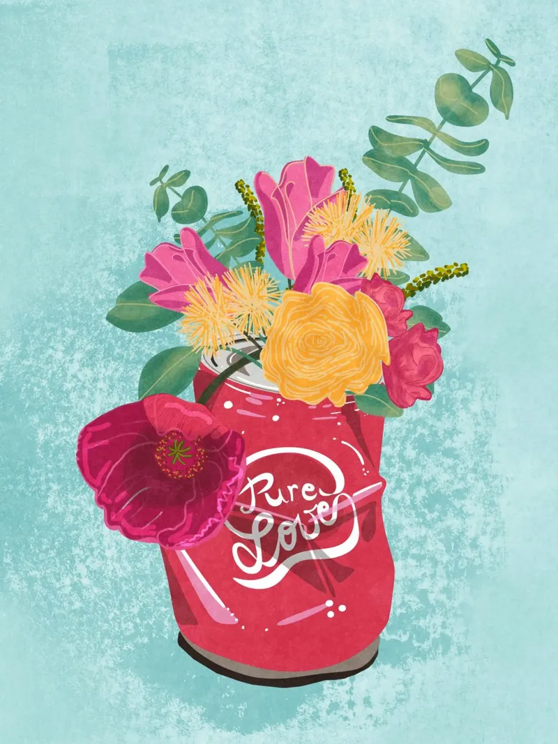 Fiori in barattolo poster con telaio in legno da Illustration Raissa Oltmanns