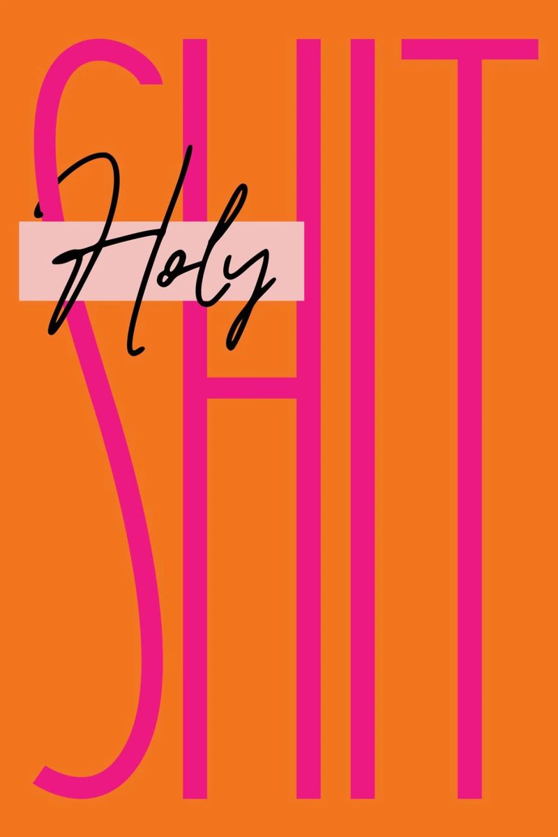 Holy Shit - Naranja Rosa poster con marco de madera de Malou-Studio