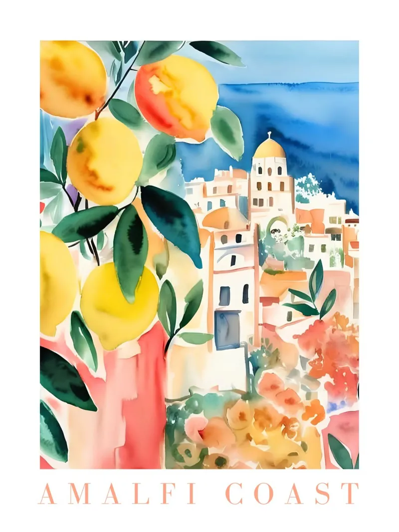 Italien Aquarell Zitrone drucken Poster von Bella Studio