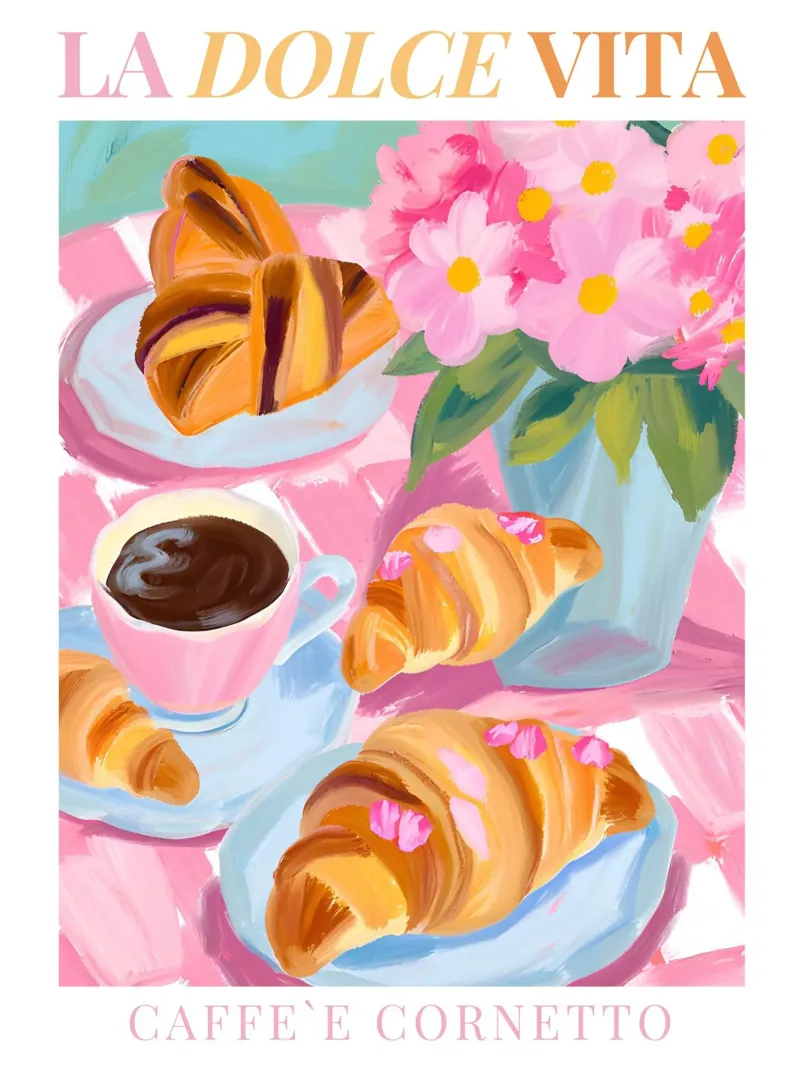 Koffie en Espresso Italiaanse Print canvas met Baklijst van Bella Studio