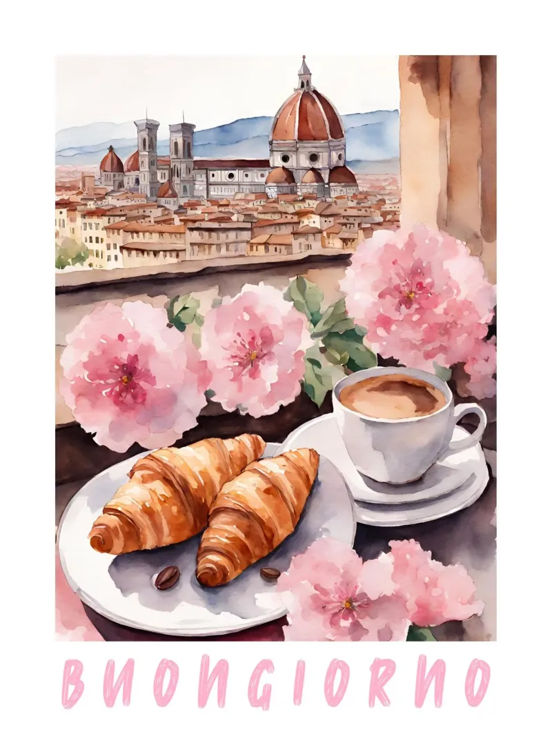 Firenze Italië Ontbijt Print canvas met Baklijst van Bella Studio