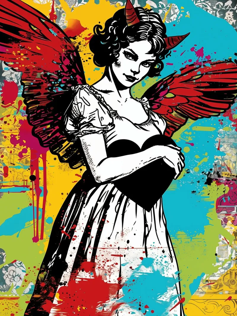 Angelo caduto con cuore nero | Banksy incontra il barocco poster con telaio in alluminio da Autofocus