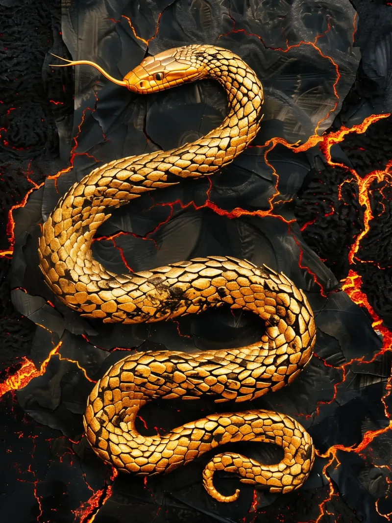 Serpente Vulcano d'Oro | Mitologia Digitale Fantasy pellicola backlit da Autofocus