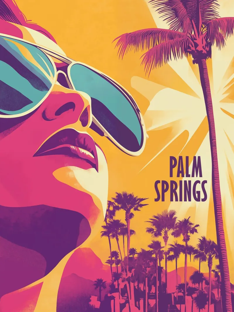 Motivo di viaggio retrò di Palm Springs poster con telaio in plastica da Autofocus