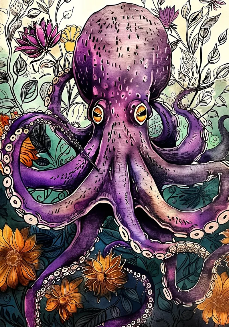 Lila Oktopus Tier Kunst Acryl-Glas von Justyna Jaszke JBJart