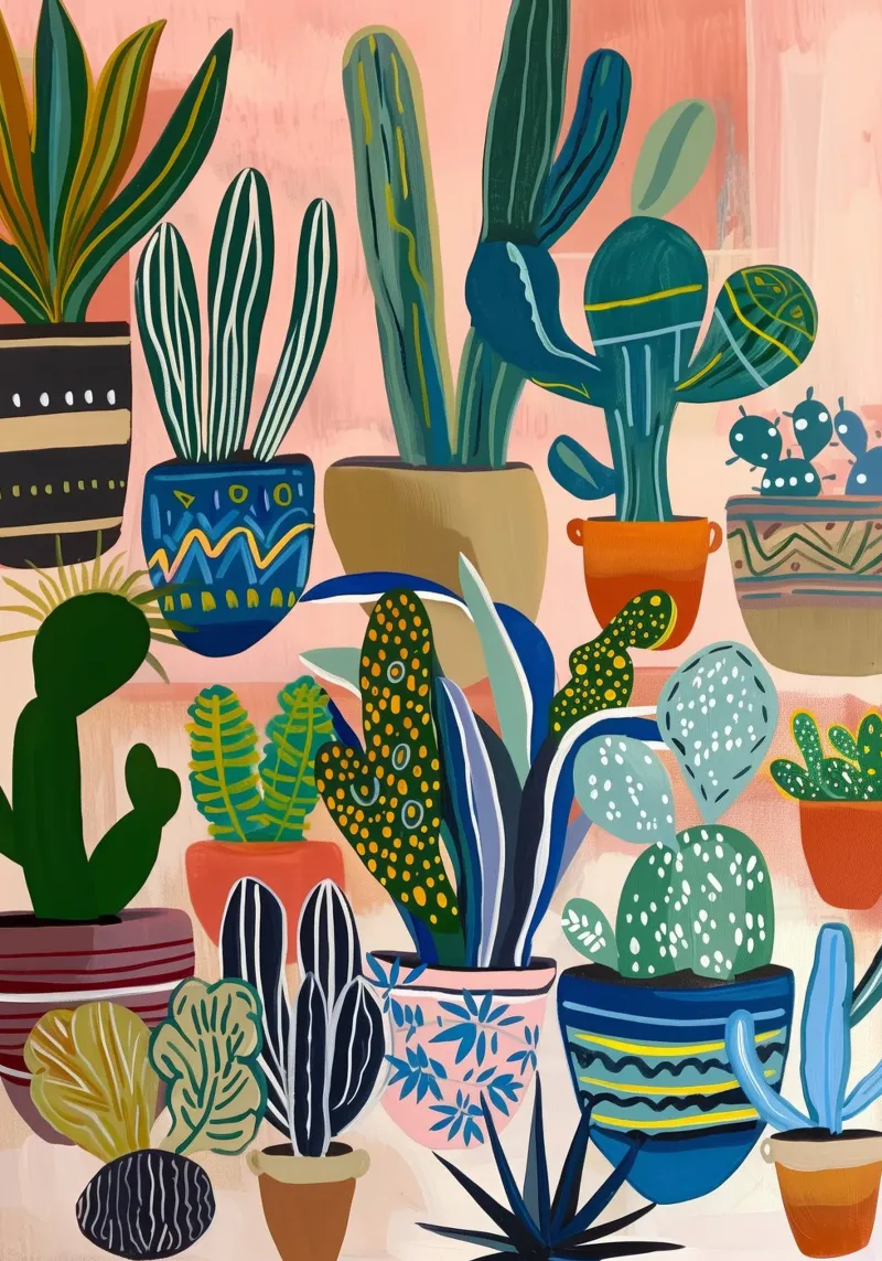 Cactus arte della natura tela con Cornice a cassetta da Justyna Jaszke JBJart
