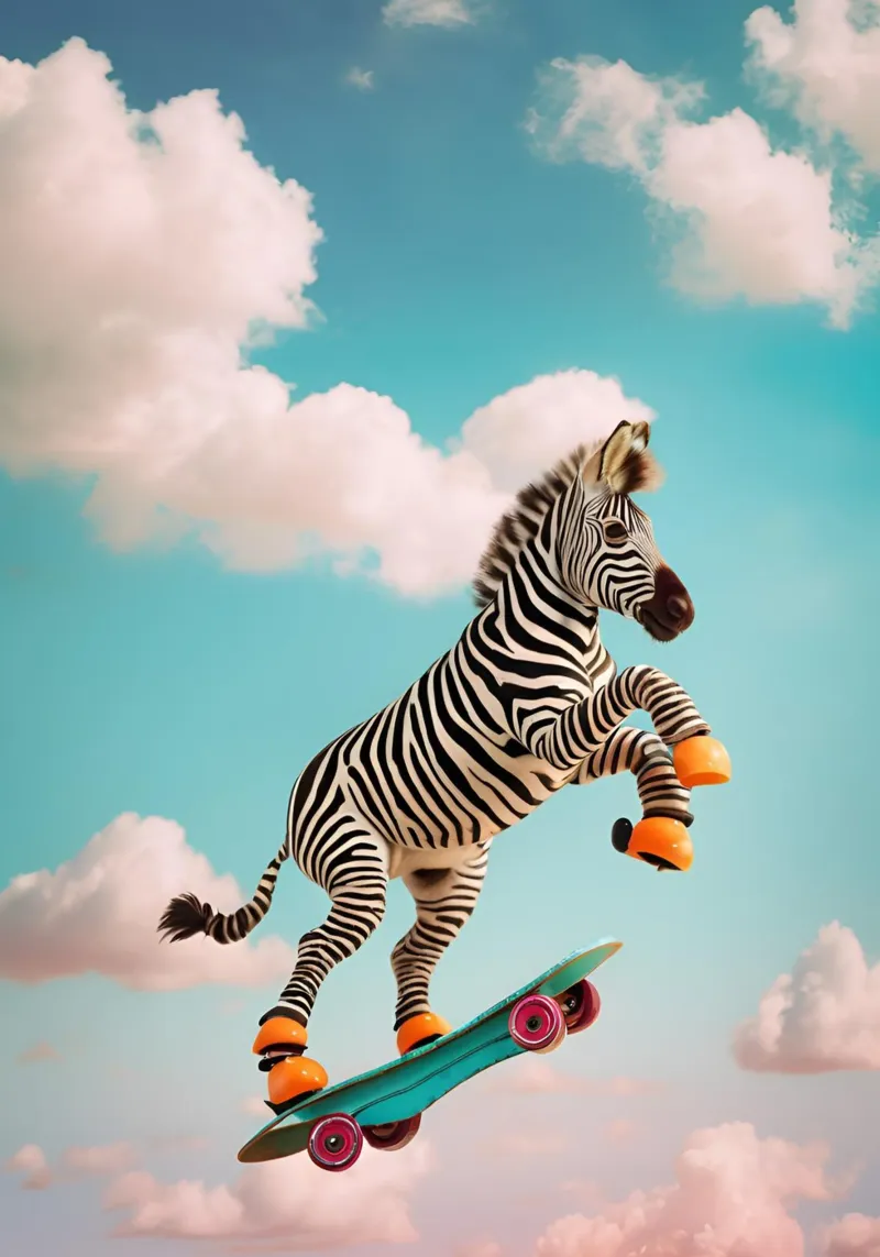 Sky-High Skateboarding Zebra pellicola backlit da Doodle Dreams Art