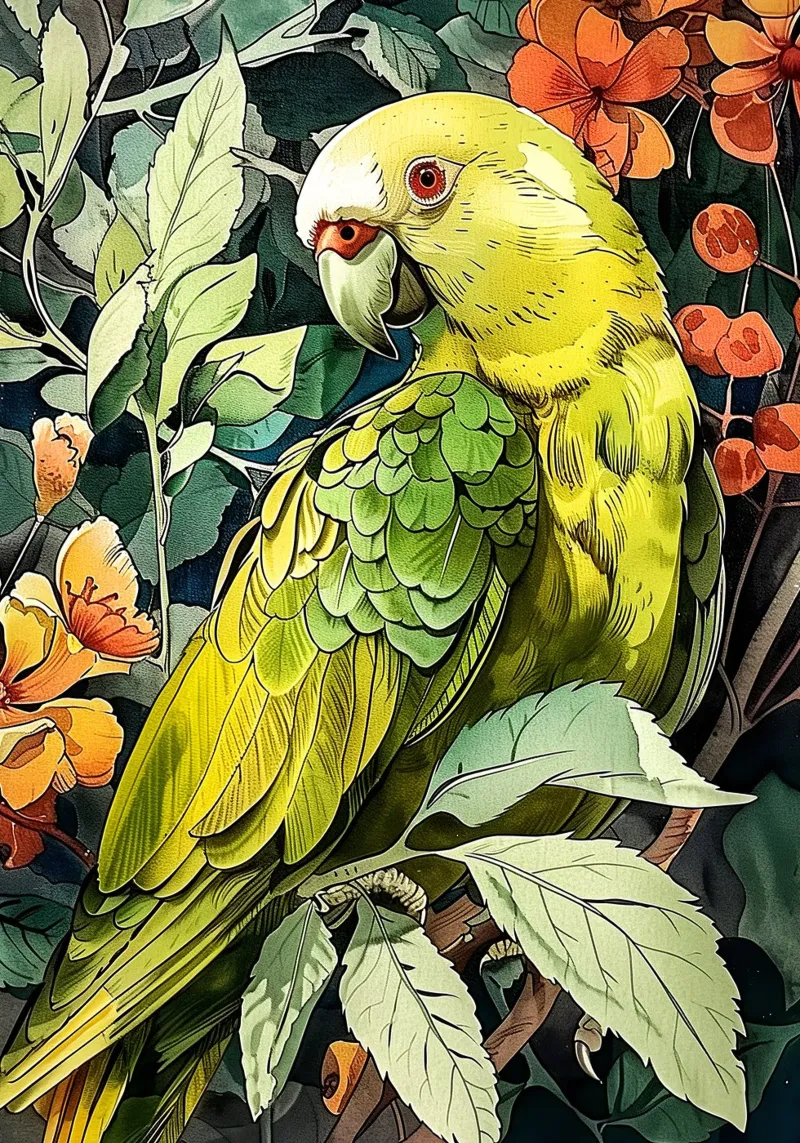 Parrot bird animal art hahnemühle by Justyna Jaszke JBJart