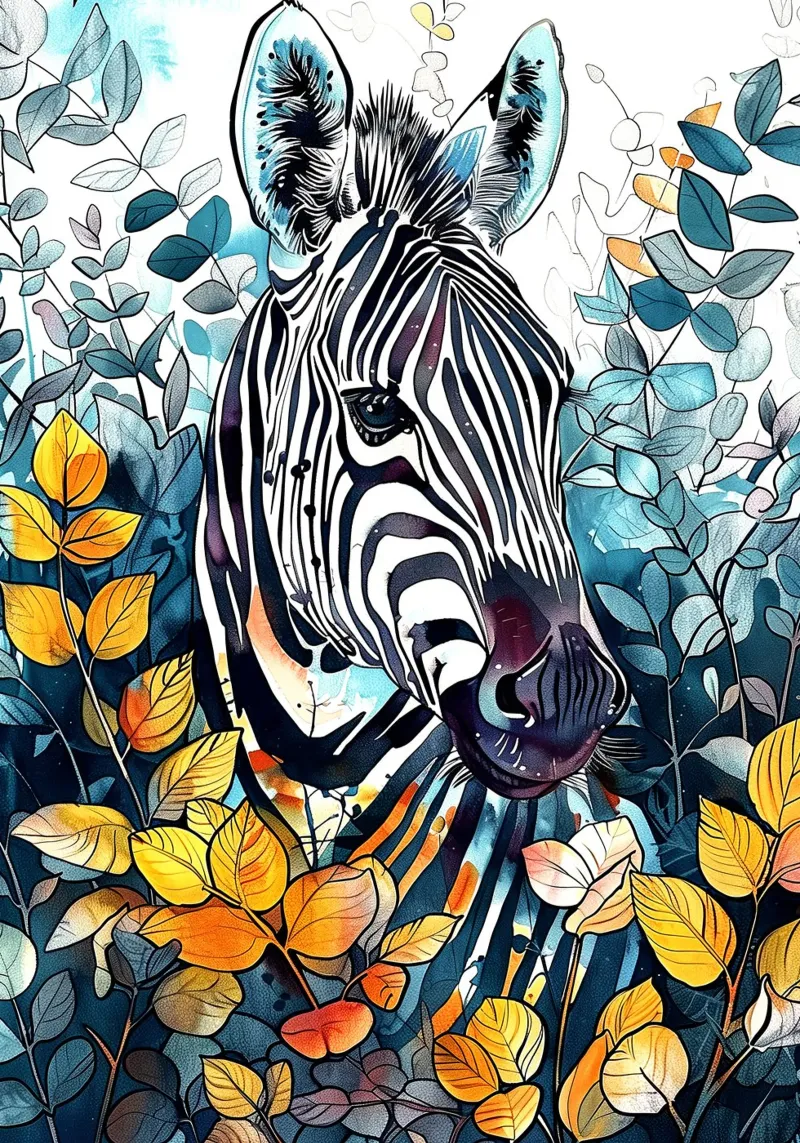 Zebra acquerello animale arte tela con Cornice a cassetta da Justyna Jaszke JBJart