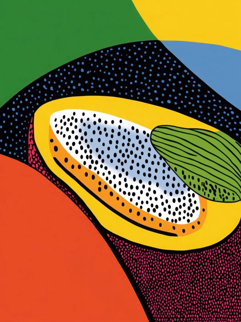 Pointillist Papaya poster by Pop and Fruits - Affiches & posters