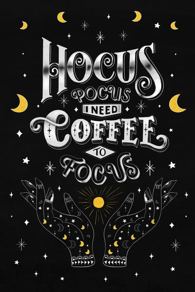Slogan del caffè. Hocus Pocus. Scritta su lavagna. pellicola backlit da CalliLetters