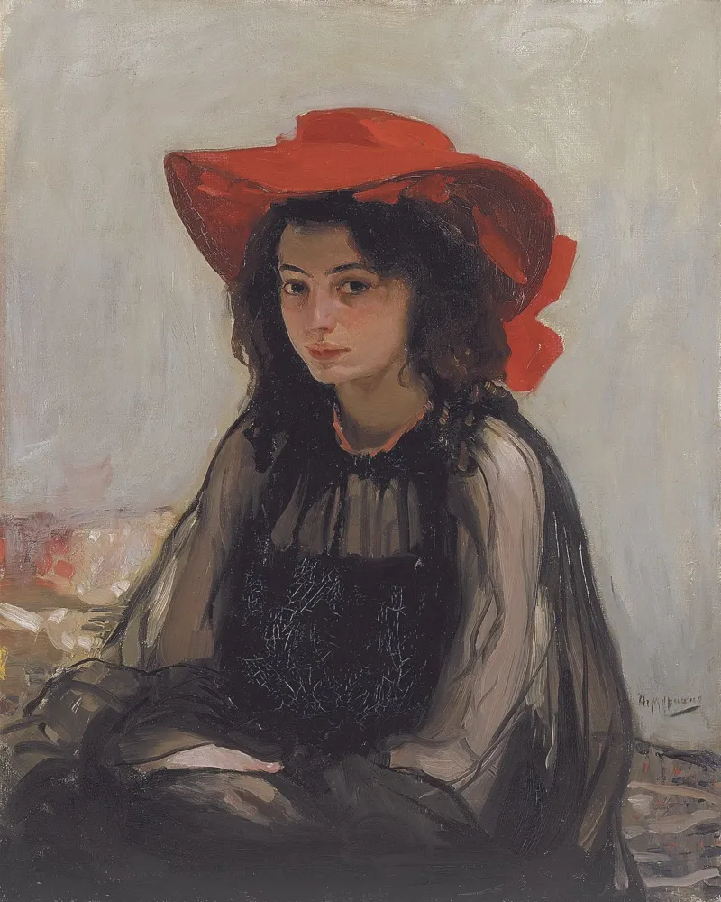 Oleksandr Murashko - Ragazza con cappello rosso, 1902 pellicola backlit da William Store