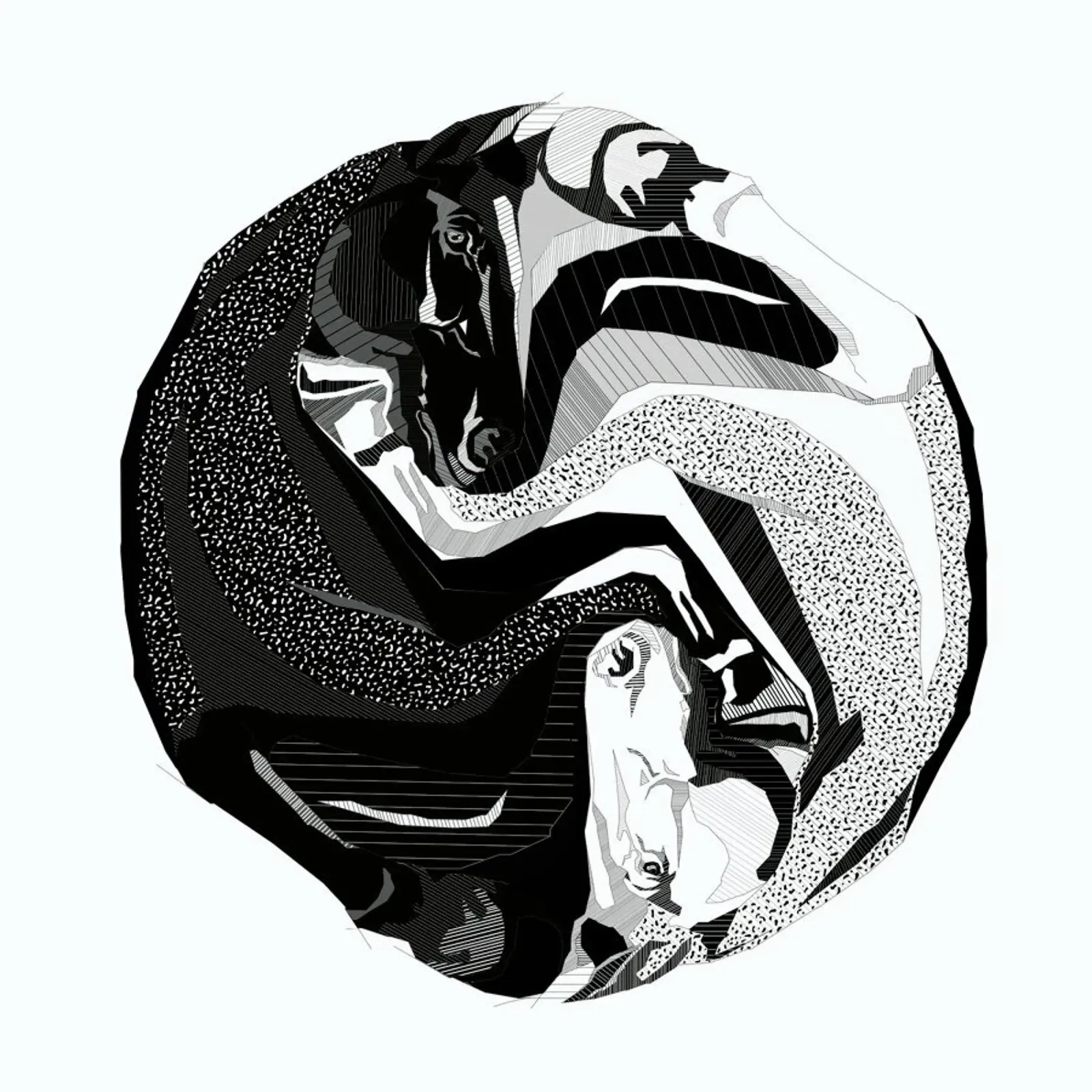 Ying Yang Horses poster con telaio in legno da Birgit Palma