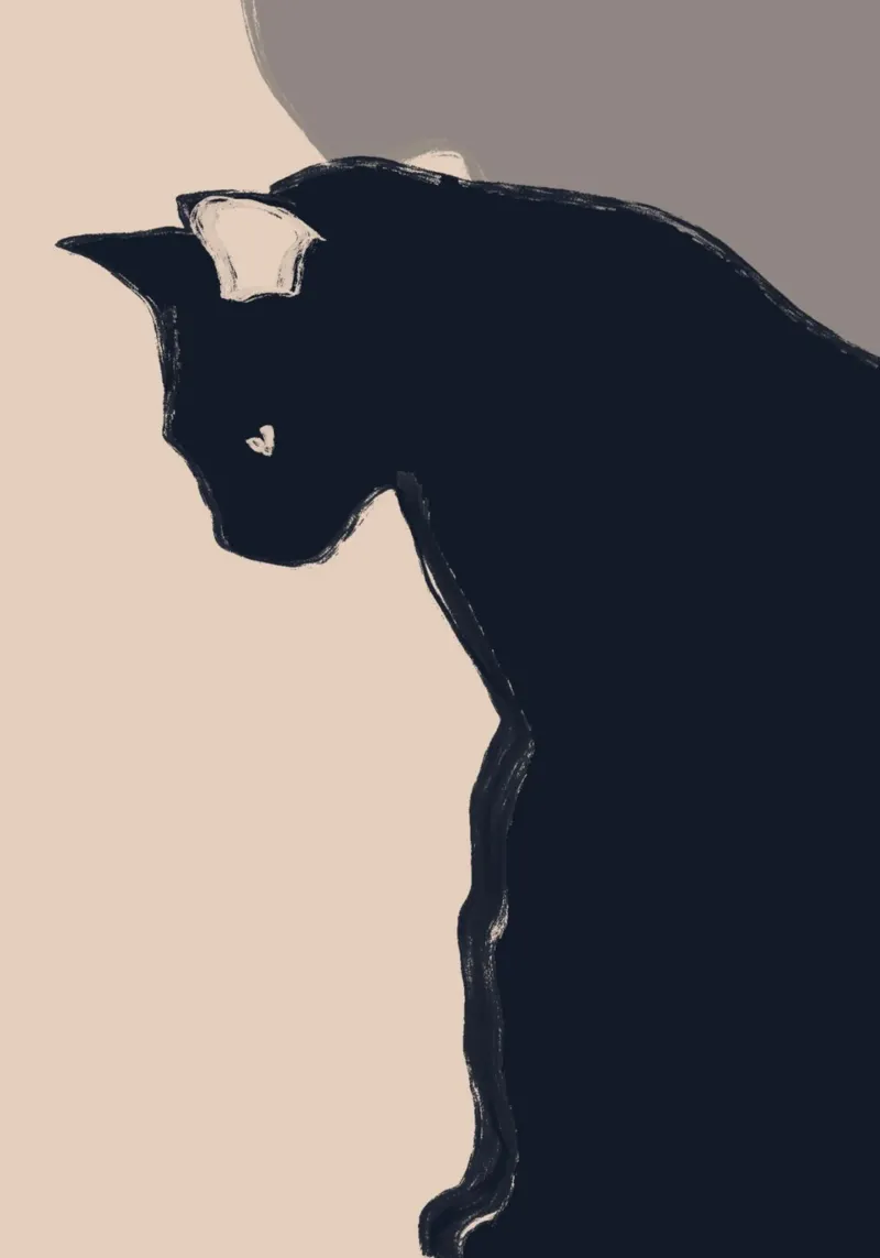 Minimal Abstract Art Black Cat hahnemühle by ThingDesign