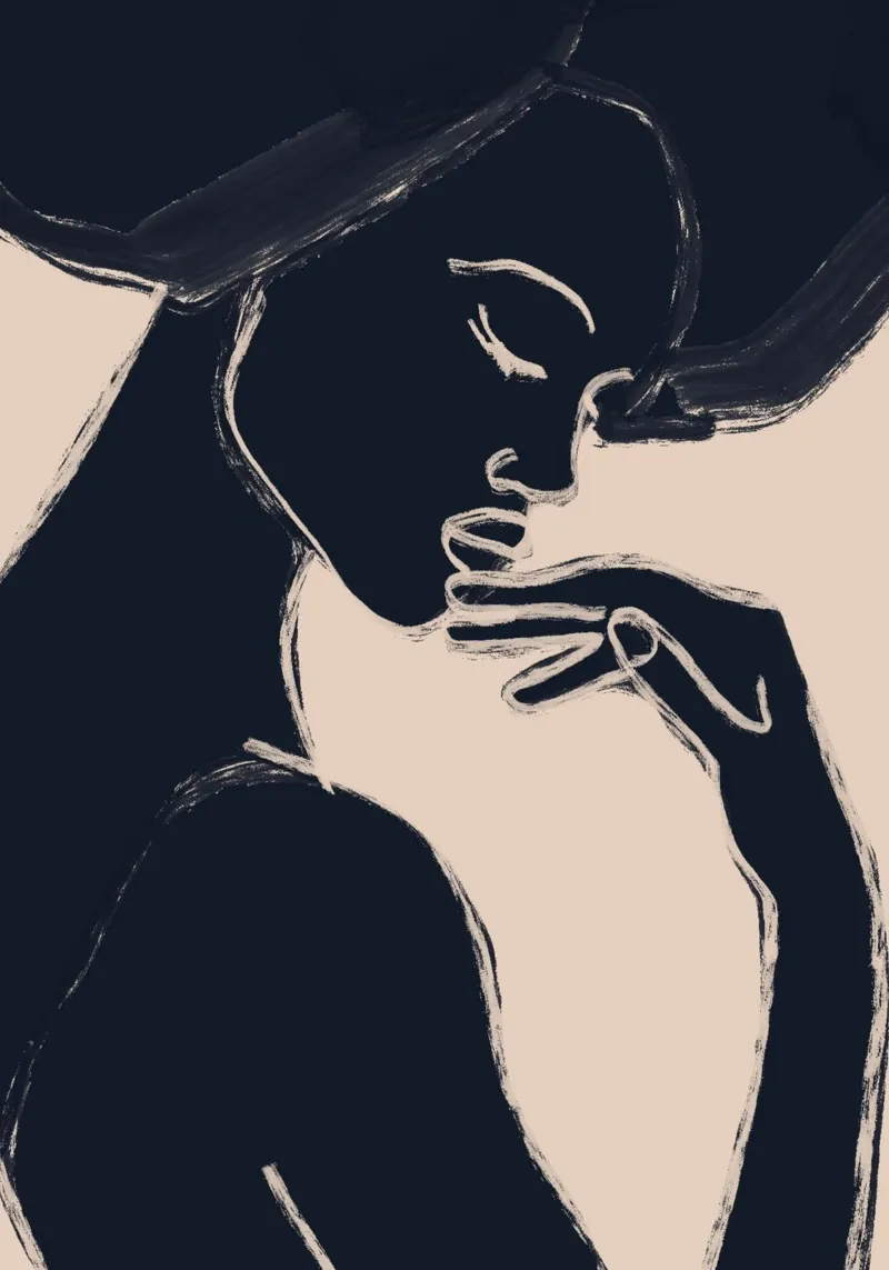 Minimalistische abstracte kunst vrouw portret canvas met Baklijst van ThingDesign