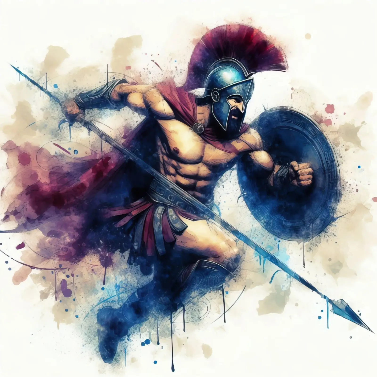 Spartan Greek warrior in watercolor hahnemühle by 🎁 ARTVI-SHOP