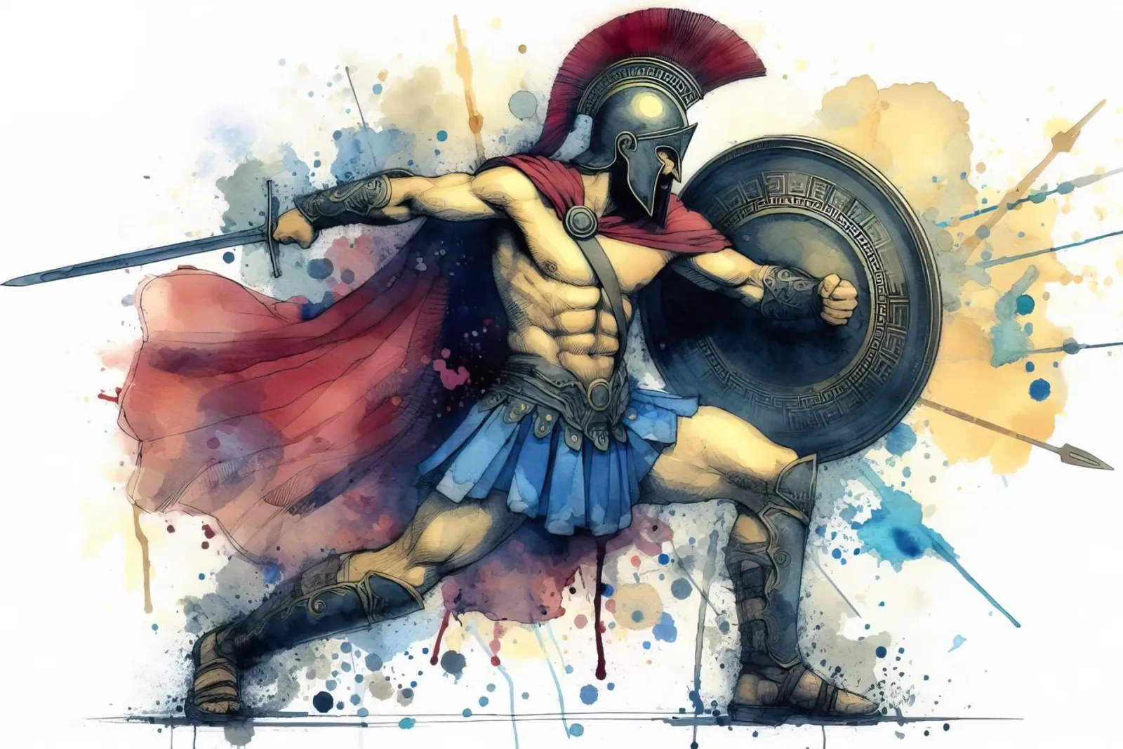 Guerriero greco spartano in acquerello poster con telaio in plastica da 🎁 ARTVI-SHOP