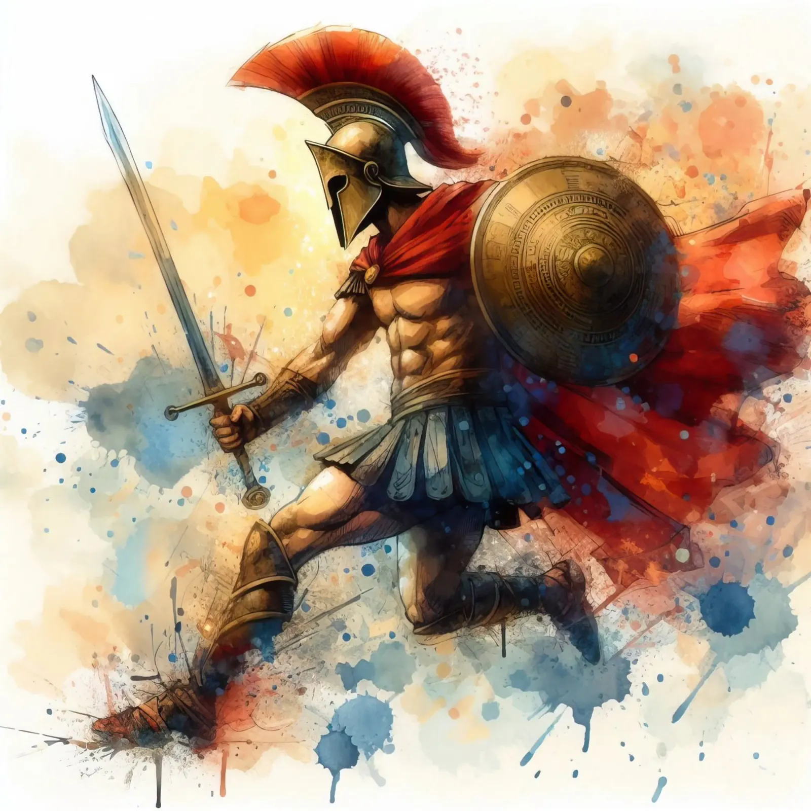 Spartan Greek warrior in watercolor hahnemühle by 🎁 ARTVI-SHOP