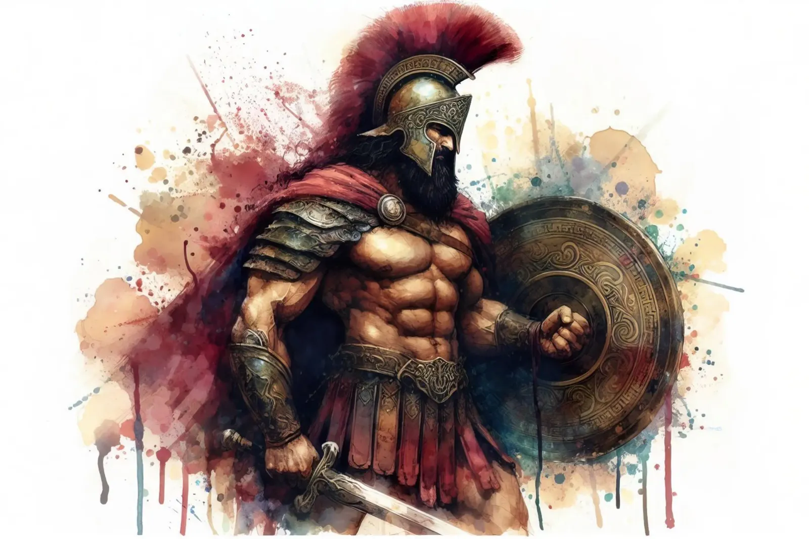Guerriero greco spartano in acquerello poster con telaio in plastica da 🎁 ARTVI-SHOP