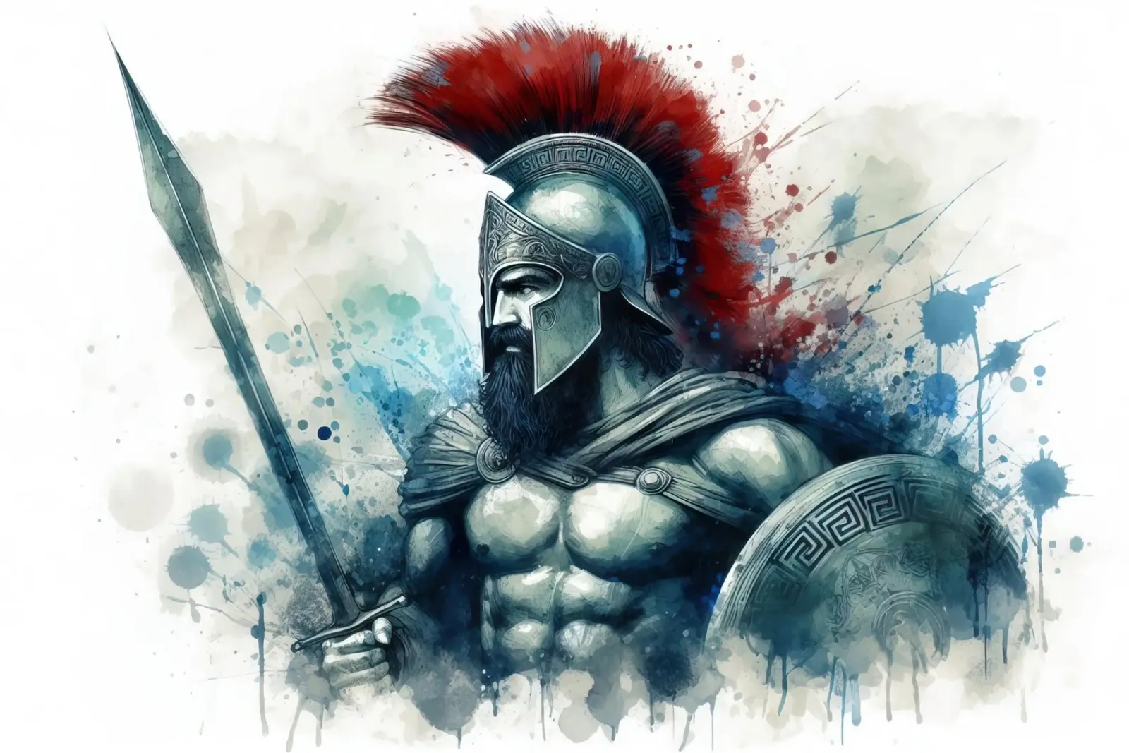 Guerriero greco spartano in acquerello poster con telaio in plastica da 🎁 ARTVI-SHOP