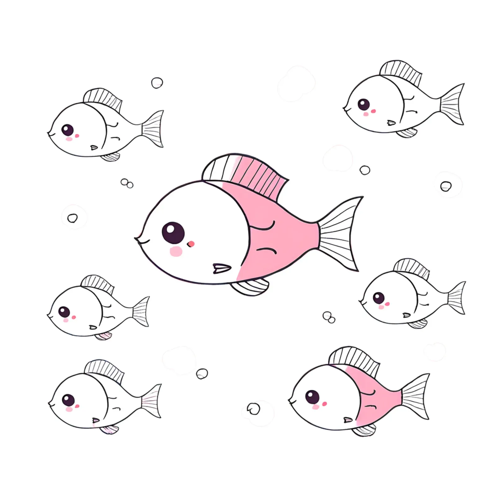 poisson kawaii 3 poster con telaio in alluminio da Rezh creations