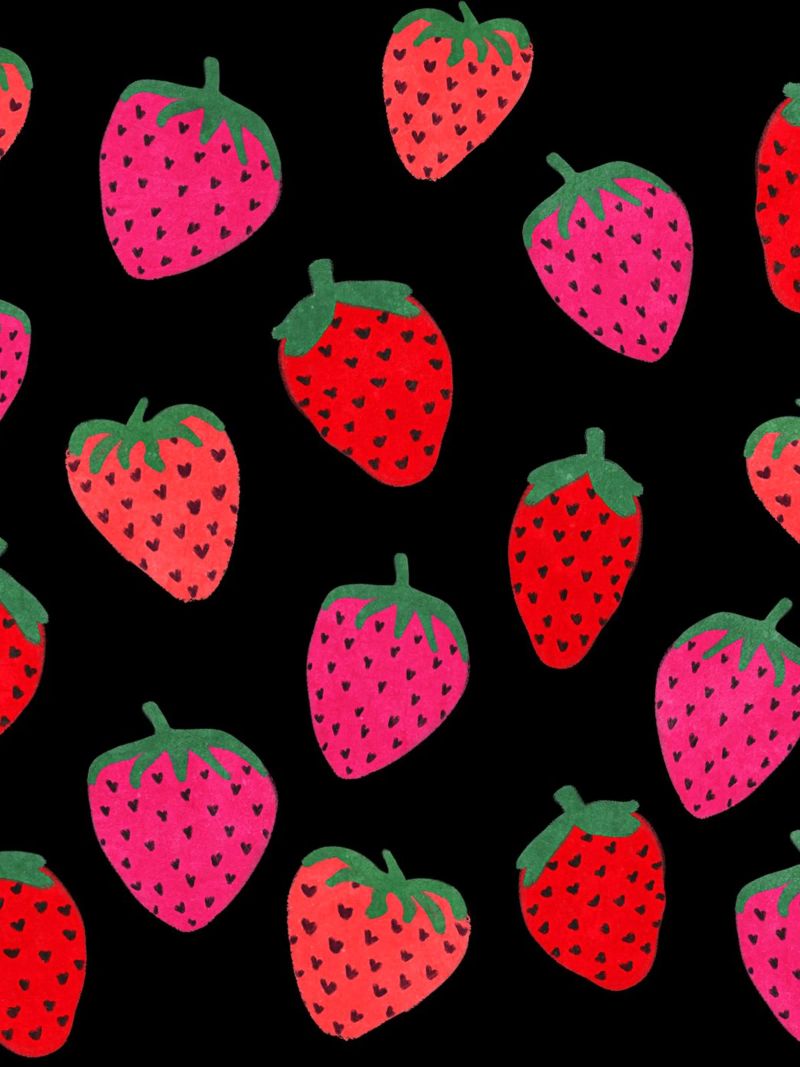 Strawberry Pattern on black poster by Illustration Raissa Oltmanns