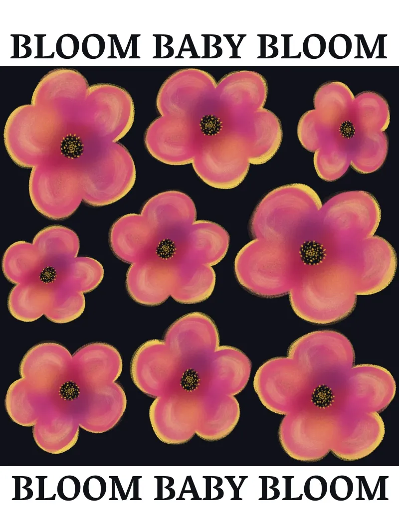 Audace motivo a fiori rosa su nero poster con telaio in legno da Illustration Raissa Oltmanns