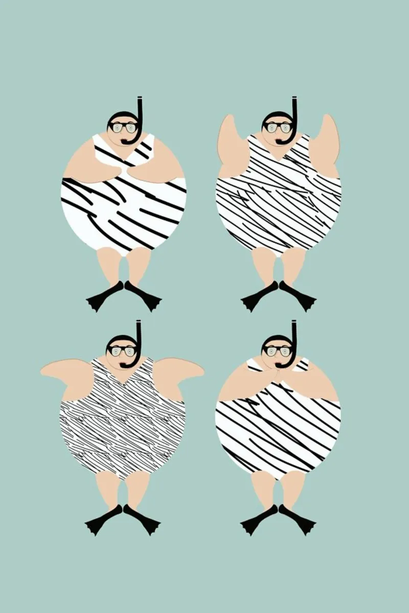 Swimming Snorklers poster con telaio in legno da Maria Kritzas