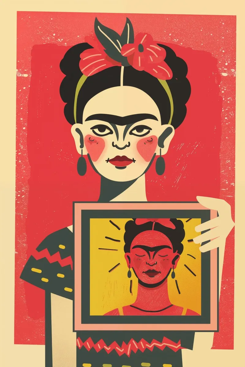 Frida Kahlo paints Frida Kahlo | Retro reflection on art canvas with Floater frame by Autofocus