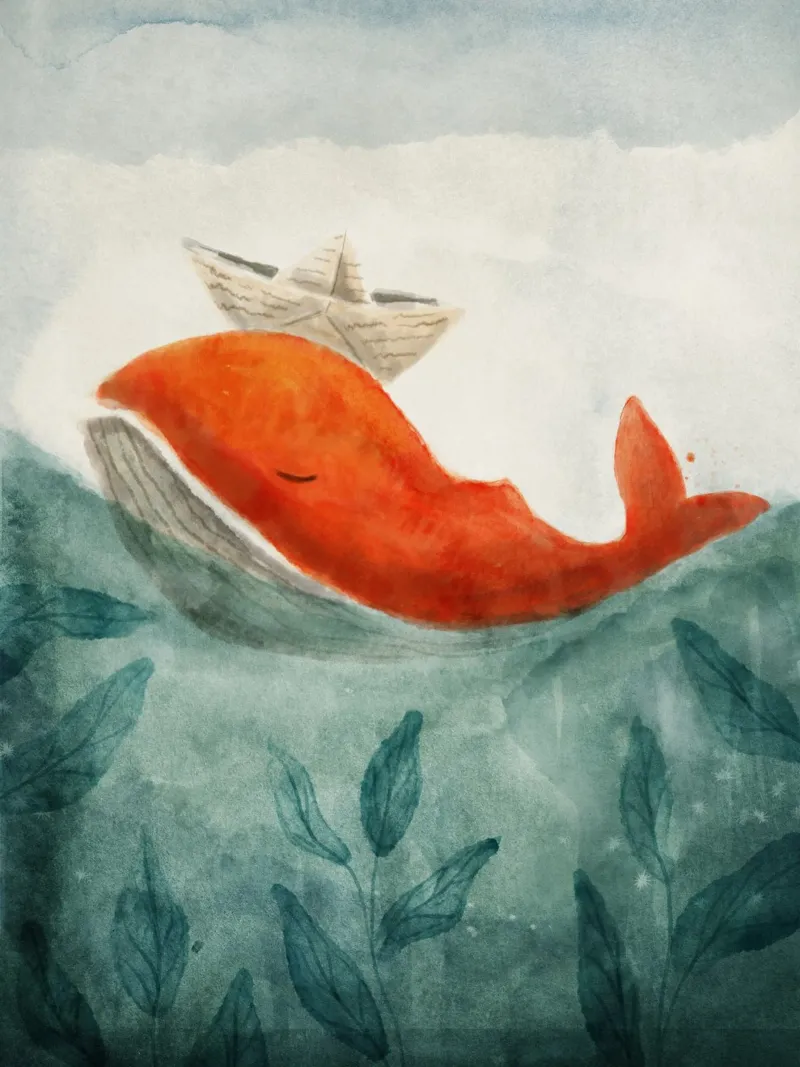 Red Whale canvas by Indigo Rain