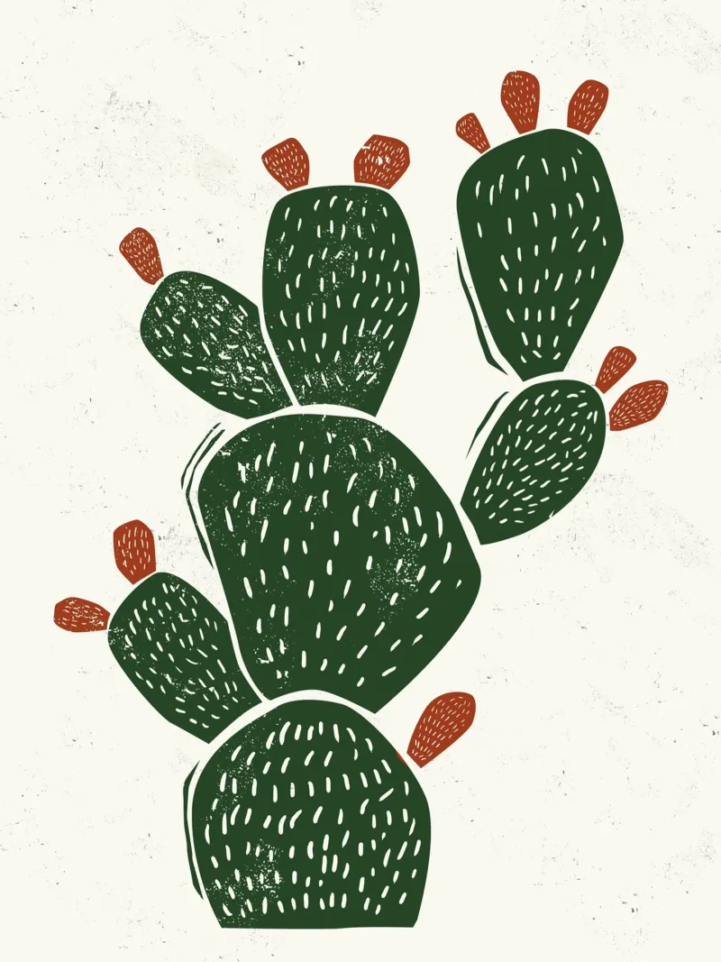 Cactus in stile linoleografico pellicola backlit da Indigo Rain