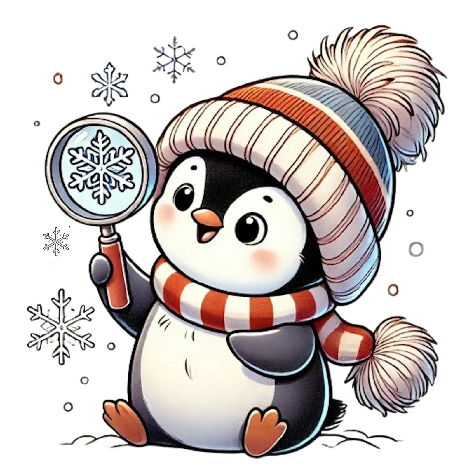 Curious Penguin and the Magic of Snowflakes canvas with Floater frame by FluffyToons