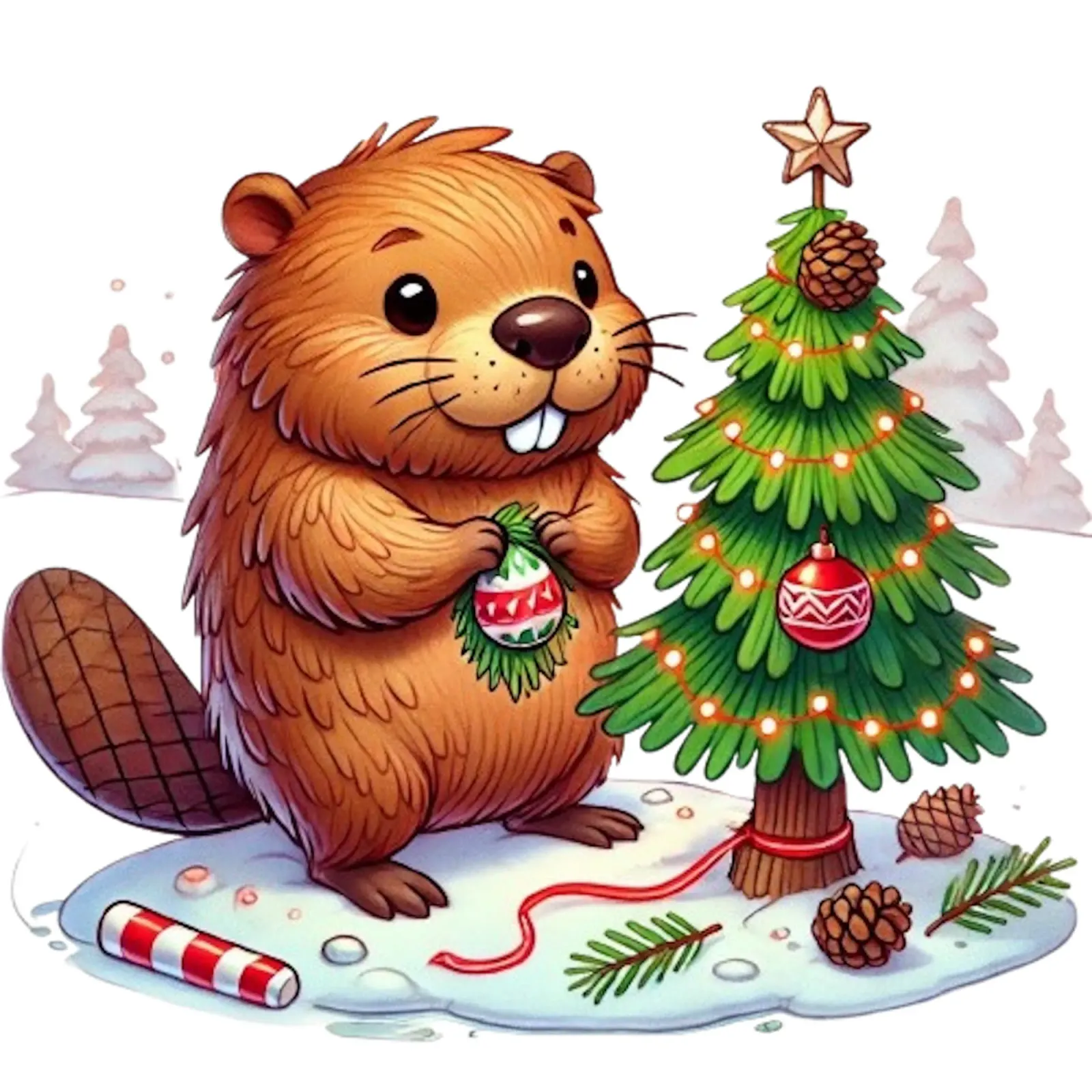 Decorazioni per l'albero di Natale del castoro in festa poster da FluffyToons